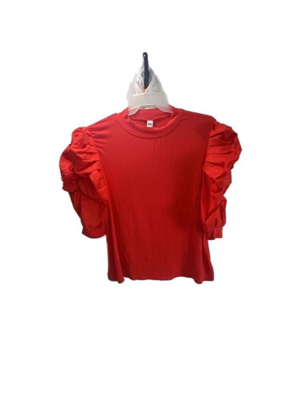 it's Red Ribbed Mock Neck Puff Sleeve Top Size 2X